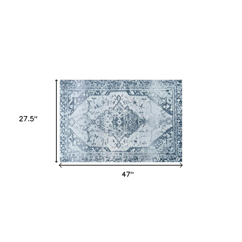 Tapis oriental délavé bleu gris 2 pi x 4 pi avec protection UV