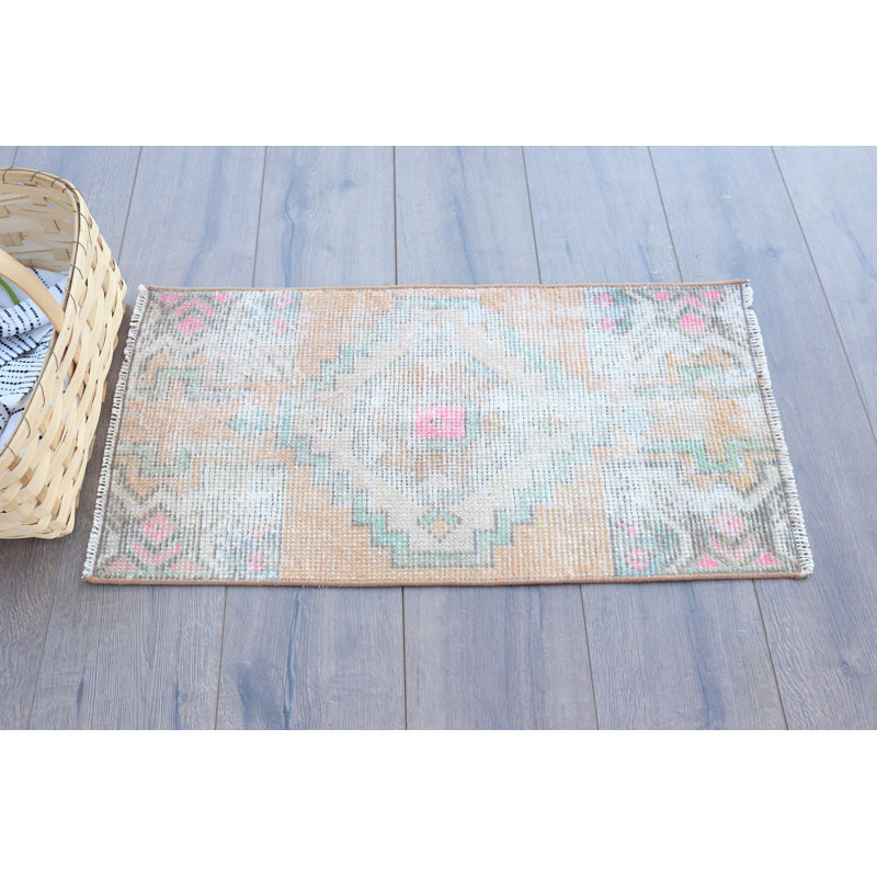 Vintage Turkish Oushak Small Rug with Vibrant Orange Design Ideal for Entryways
