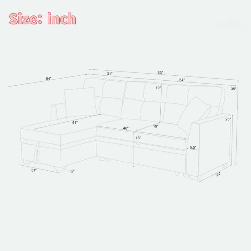 Modular Sleeper Sectional Sofa With Hidden Storage And Comfortable Back Cushions