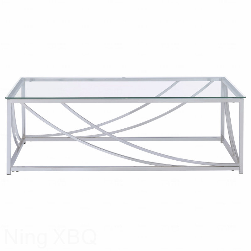 Table basse en verre avec pieds en métal chromé