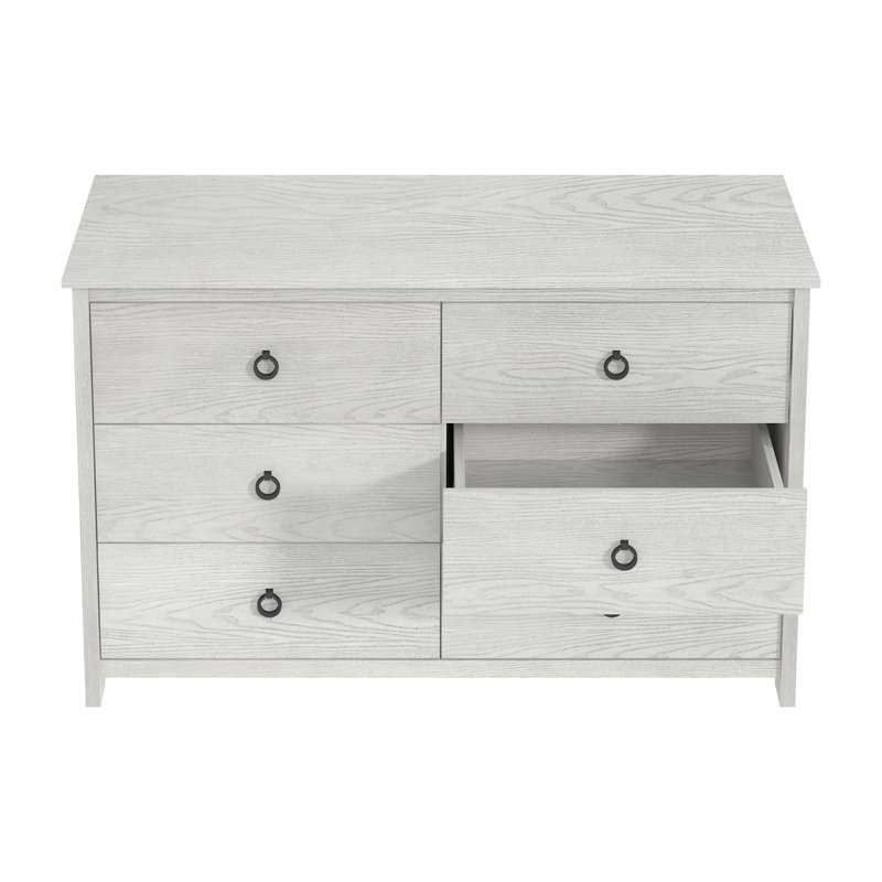 Commode 6 tiroirs Mucci, Chêne blanc antique