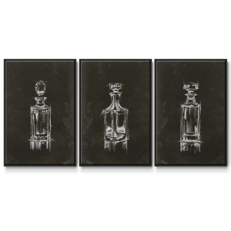 Crystal Barware I - Ensemble de 3 reproductions de cadres photo sur toile, Noir, H 27 po x l 54 po