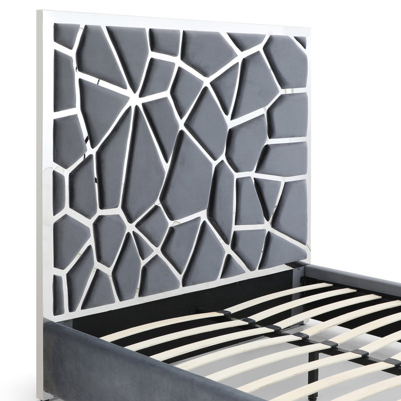 Upholstered Metal Platform Bed, Queen, Gray