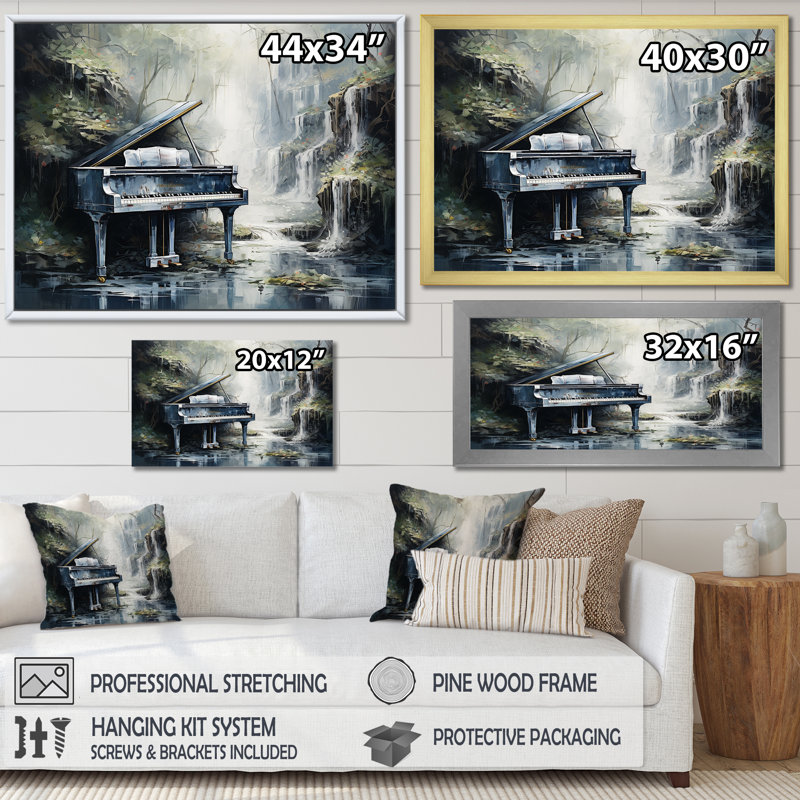 Piano Piano Cascade sur toile, H 34 po x l 44 po x P 1,5 po, Toile tendue