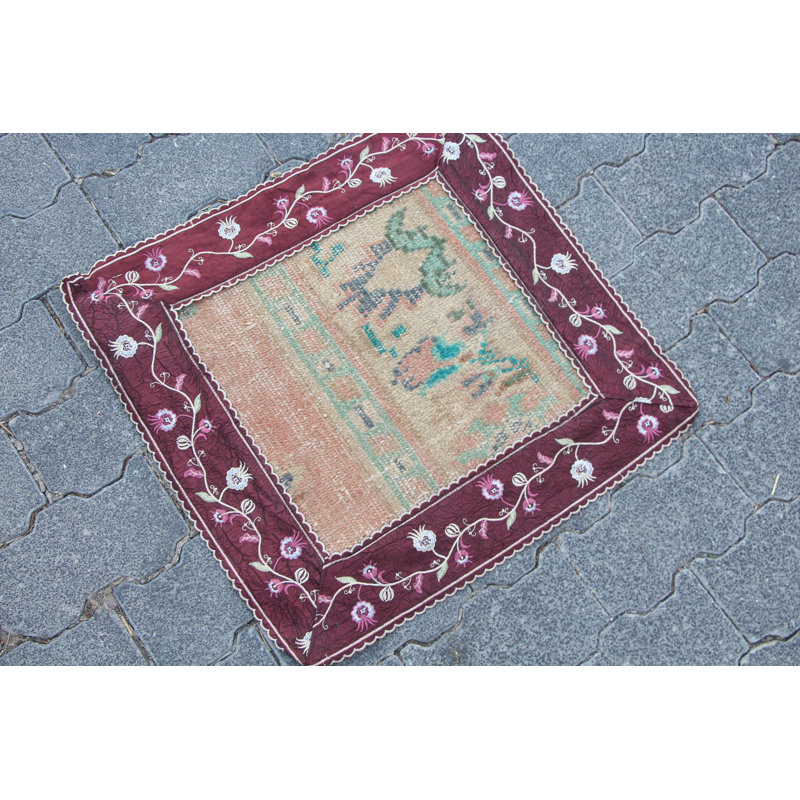 Tapis Oushak rétro vintage pour salle de bain - Petit tapis orange antique
