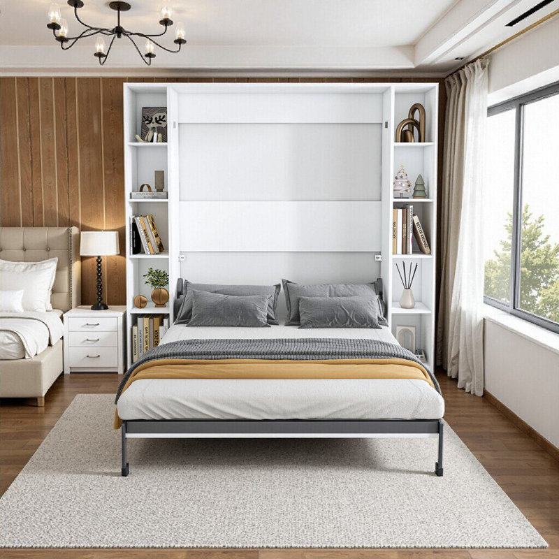 Grand lit escamotable avec armoire de rangement, support mural en bois massif pliable de 89,7 pouces