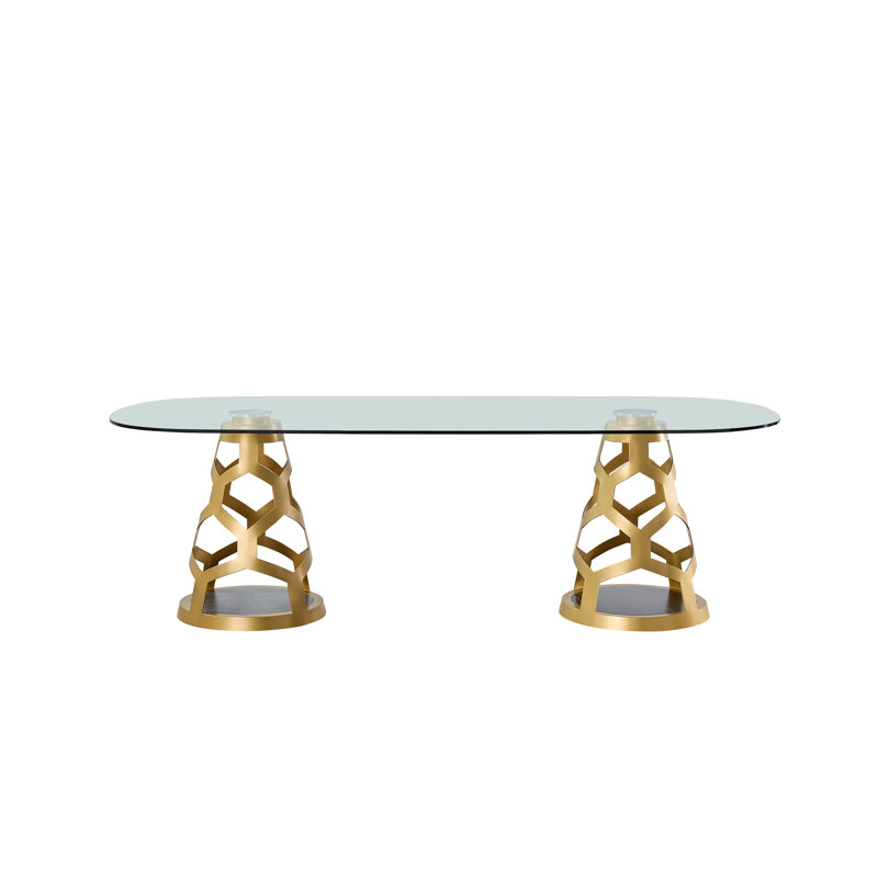 Bavis Oval Glass Top Metal Base Dining Table