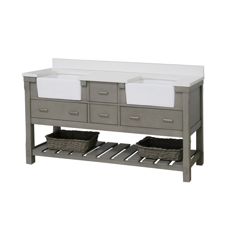 Ensemble de meuble-lavabo double 72 po Hitton, Gris patiné, Quartz