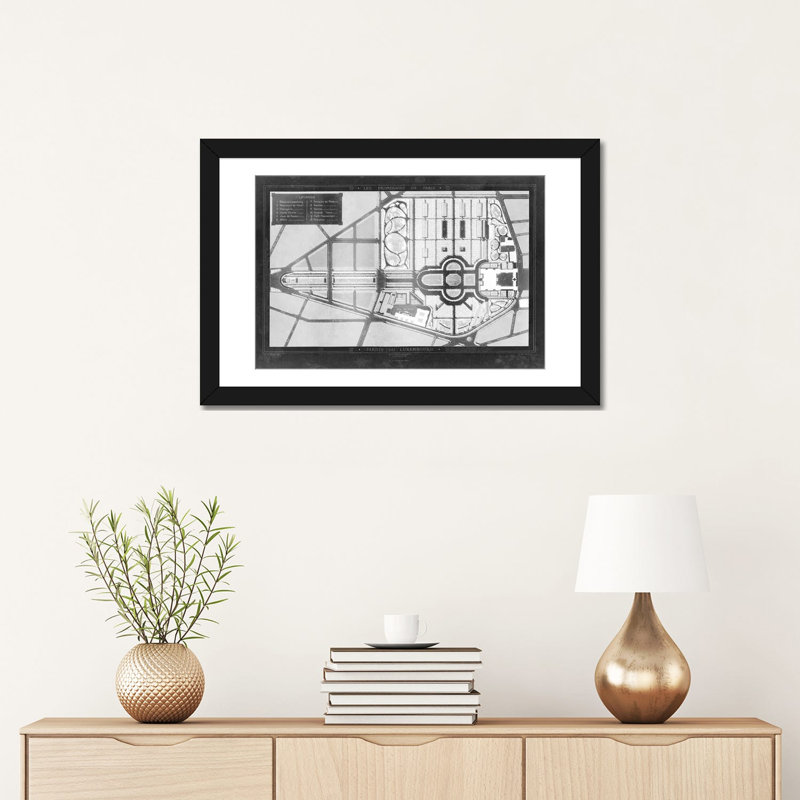 « french jardin blueprints ii », impression sur toile, H 16 po x l 24 po x P 1 po, Papier d'art encadré noir, Blanc