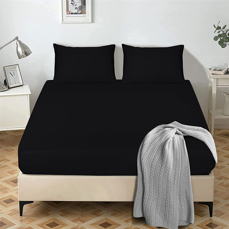 Ewoud Super Soft Microfiber Fitted Sheet – 25cm Deep Pocket, Brushed Finish, Black, Super King (6')