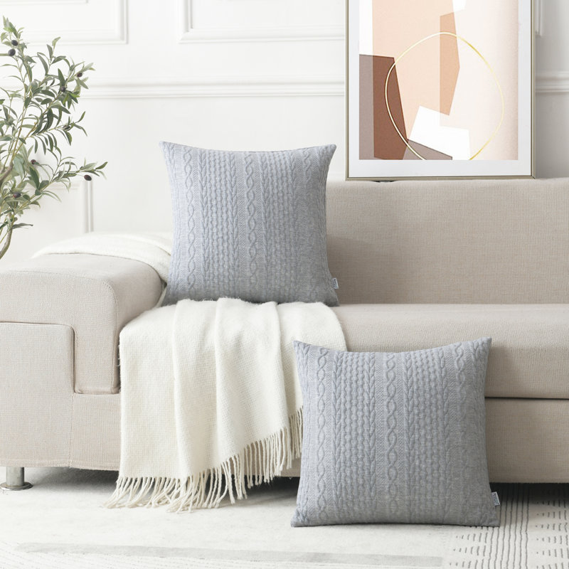 Farmhouse Knitted Modern Embossed Patterned Pillow Cover, Light Gray, 20"H x 20"W