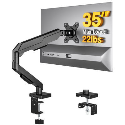 Full Motion Gas Spring Monitor Arm For 17-35 Inch Screens, Height Adjustable Desk Mount With Vesa 75x75/100x100, 22 Lbs Capacity