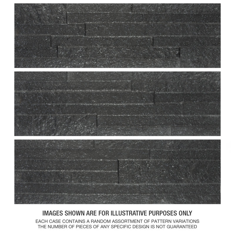 Tikal 7" x 20" Ceramic Stone Look Wall Tile, Black