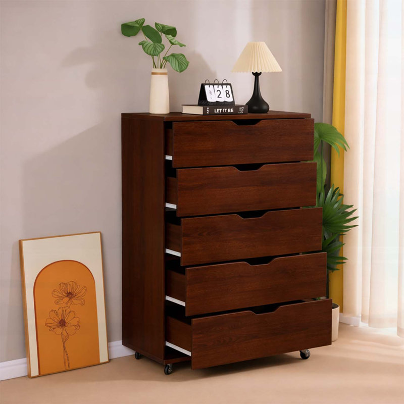 Spacious and Mobile Modern Storage Cabinet for Organized Living, Dark Brown