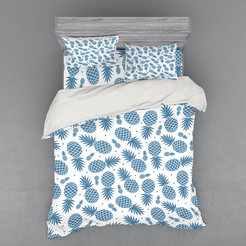 Pineapple Coastal Polyester Duvet Cover, Queen Duvet Cover + 3 Additional Pieces