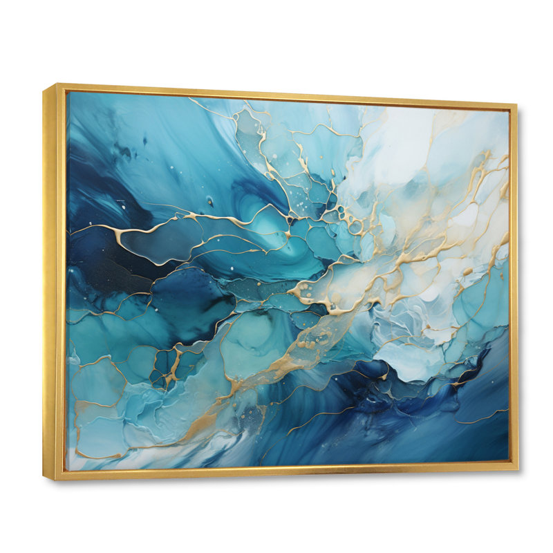 «Raimonds Oceanic Collage I», reproduction sur toile, H 16 po x l 32 po x P 1 po, Cadre flottant doré