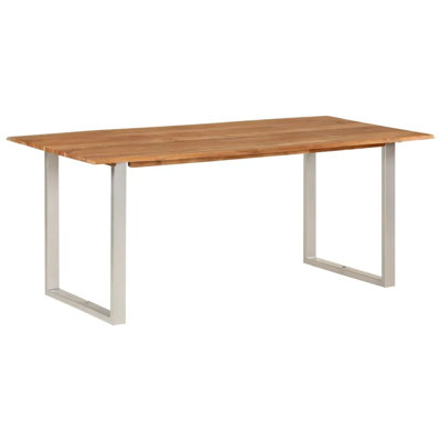 Depasquale Acacia Rectangular Wood Top Dining Table with Steel Base