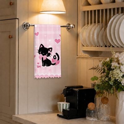  Linges de cuisine en microfibre, linges à vaisselle réutilisables absorbants, décoratifs résistants à la décoloration, 16 po x 24 po, arc noir chat