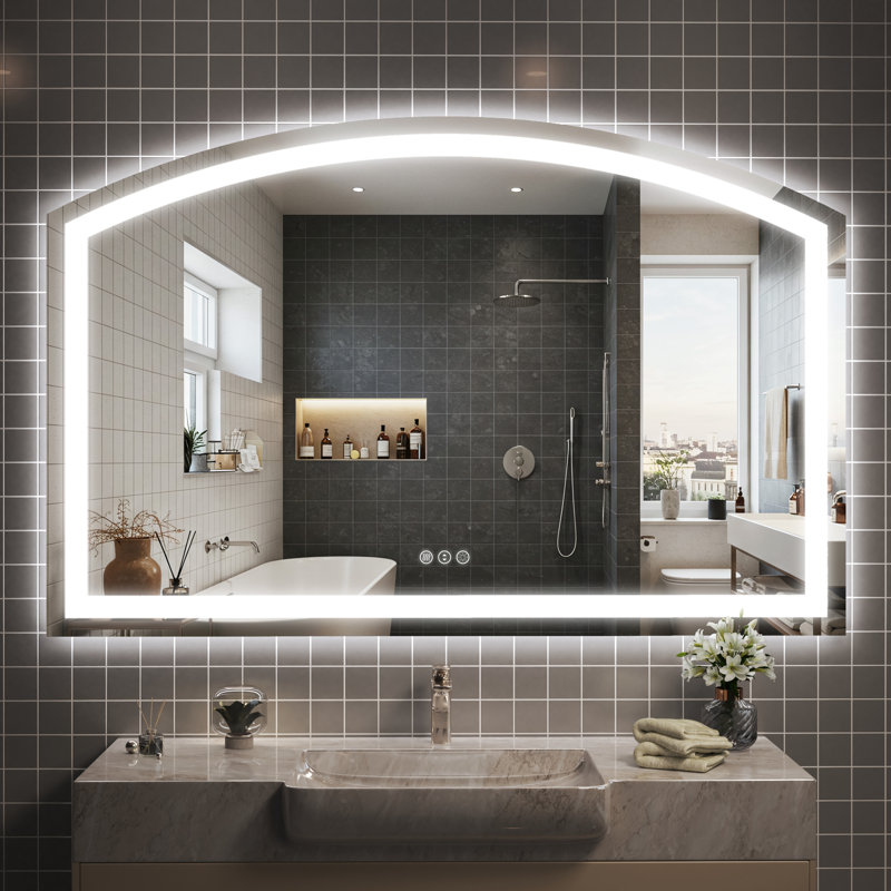 72 in. W x 36 in. H Arch Metal Framed LED Bathroom Vanity Mirror, 36" x 72"