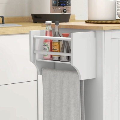 Îlot de cuisine sur roulettes, chariot de cuisine avec plateau en bois d'hévéa, tiroir, étagère à épices, porte-serviettes, armoire de rangement avec tablettes intérieures réglables