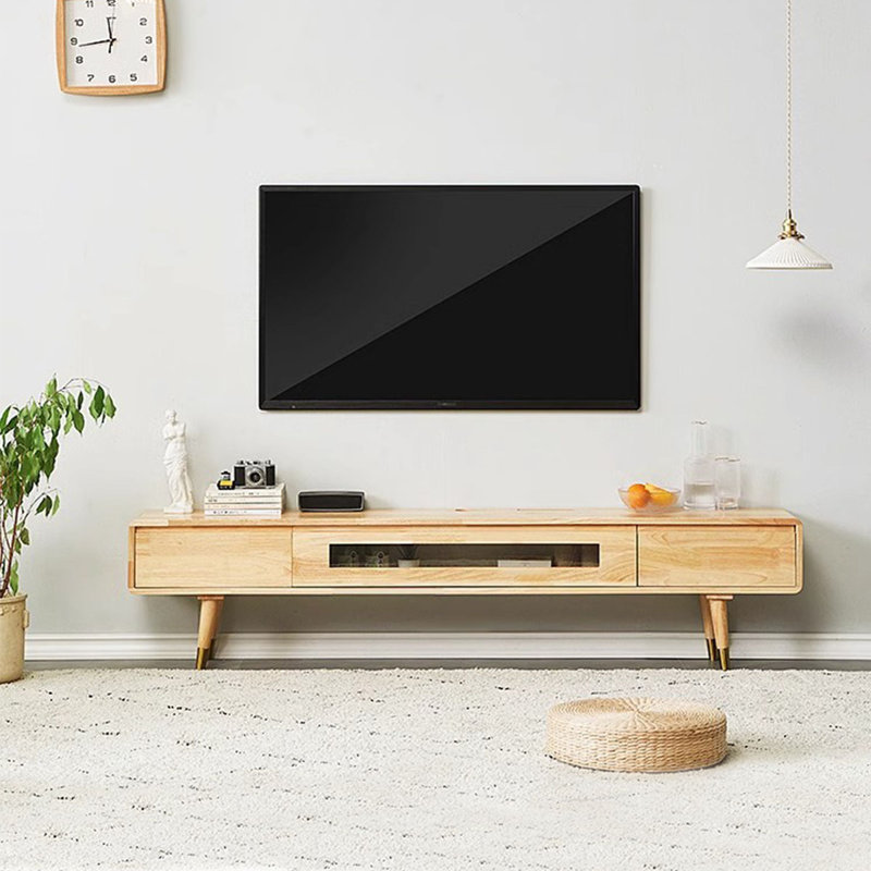 Meuble télé en bois massif, Burlywood, H 15,75 po x L 62,99 po x l 9,45 po