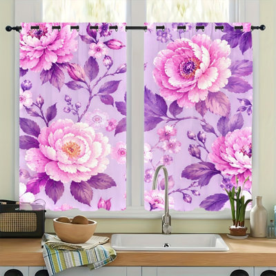 2 PCS rideaux occultant avec œillets, drapés en polyester imprimé floral à imprimé floral de feuille de pivoine, isolation thermique, réduction du bruit, protection de la vie privée, rideaux obscurcissant de traitement de fenêtre pour la chambre à coucher, cuisine, intérieur, décoration intérieure
