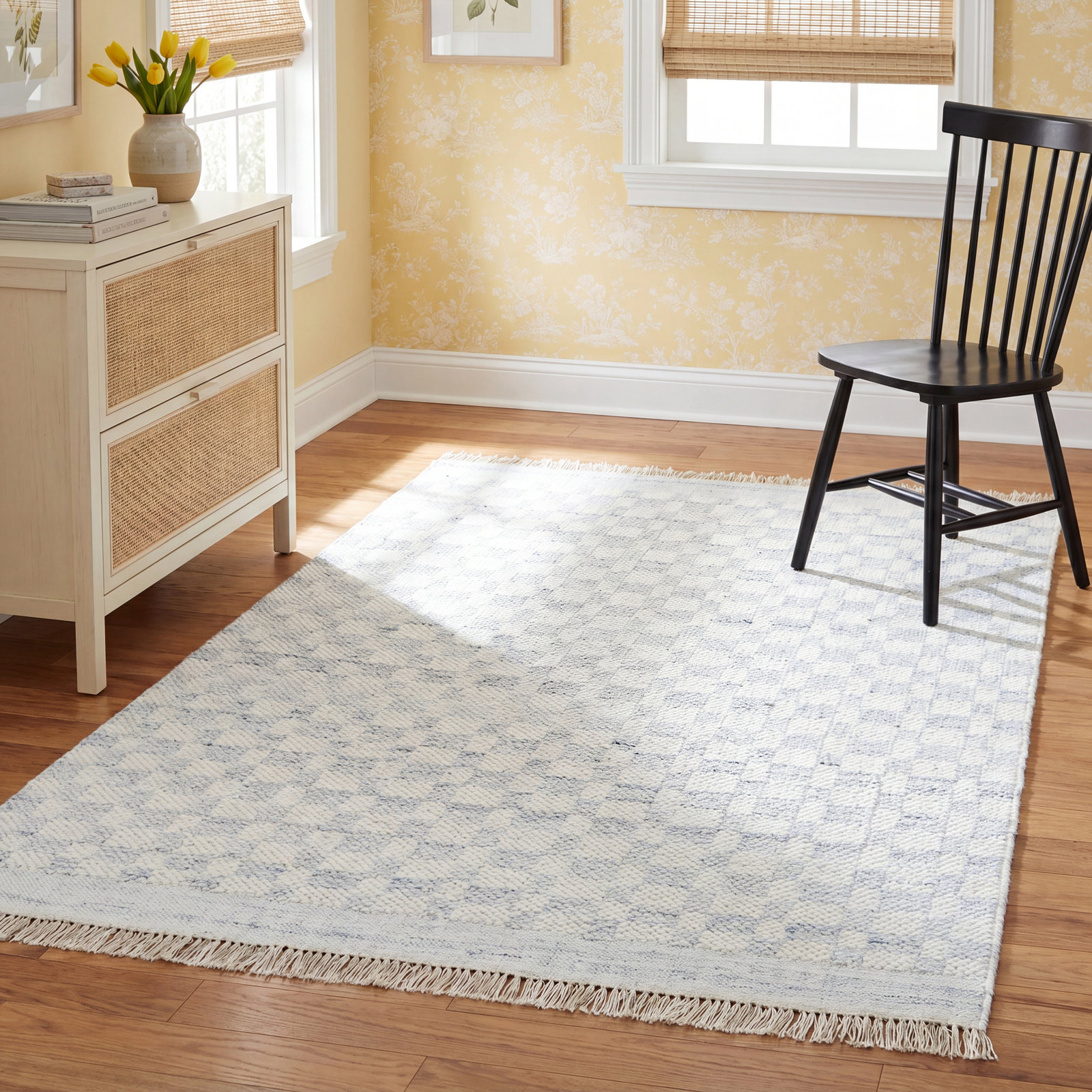 Lavande Hand-Woven Geometric Gray Rug, Rectangle 5' x 7'6"