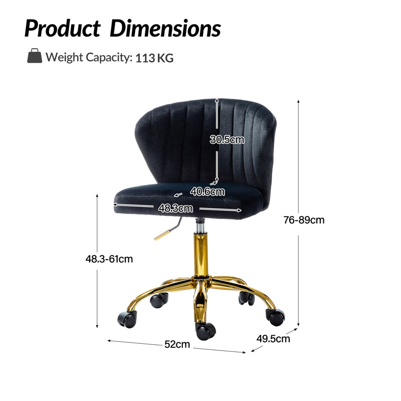 Petillo Swivel Velvet Office Task Chair with Adjustable Height and Padded Cushion, Black