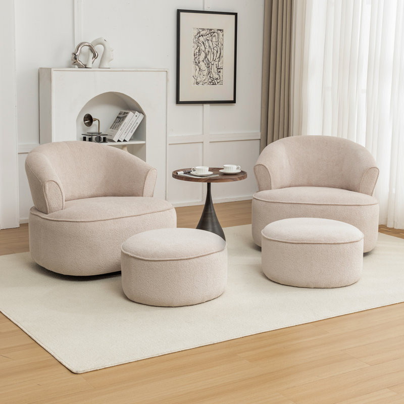 Armenakis 33'' Wide Upholstered Polyester Swivel Chair With Ottoman, Taupe Polyester