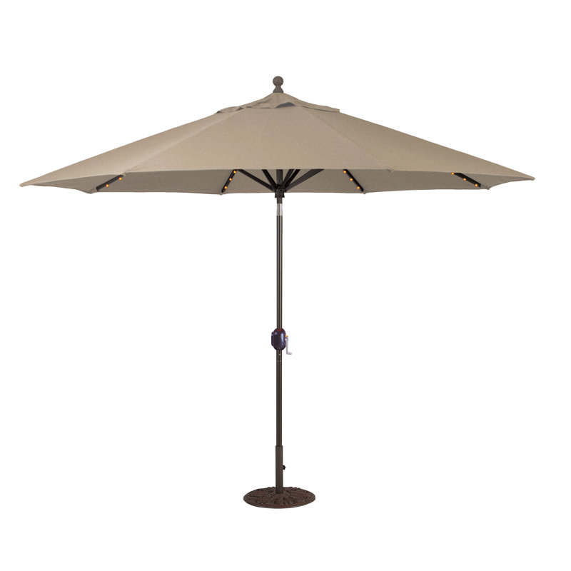 Parasol de marché illuminé 11 pi Nadasha, Bronze antique, Toile Sunbrella® beige chiné