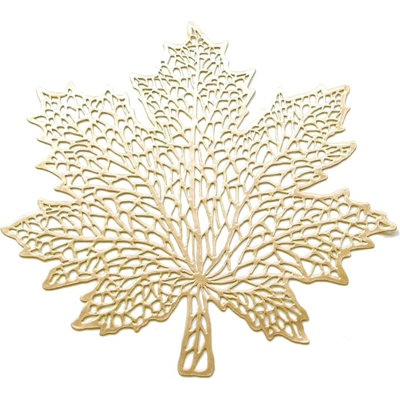 Pressed Vinyl Metallic Fall Placemats For Dining Table Set Of 6 Thanksgiving Place Mats Harvest Table Decoration Maple Leaf Gold