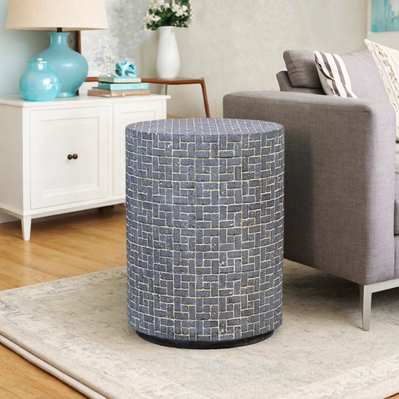 Table de bout cylindrique Cicenia, Plateau gris/ base noire, H 19,1 po x l 14,2 po x P 14,2 po