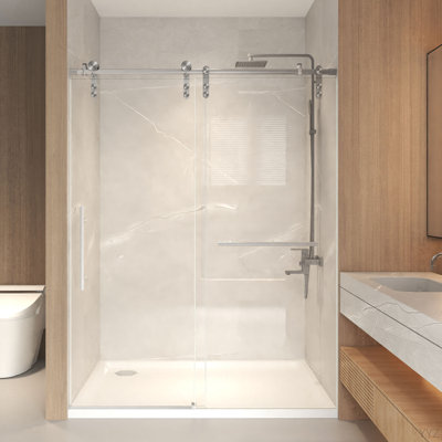 50-54" X 76" H Frameless Sliding  Shower Door, 5/16" (8Mm) Clear Tempered Glass, Stainless Steel Frame,Brushed Nickel