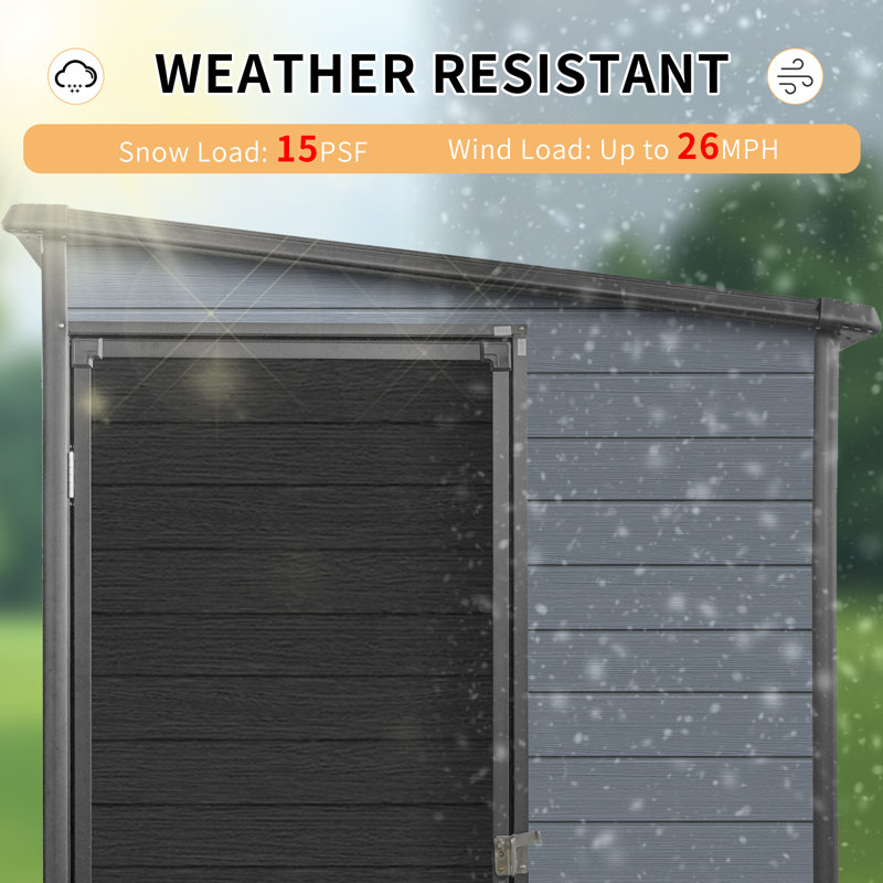 Remise de rangement extérieure en résine 8 x 4 pi - Résine et acier - 2 pièces - Remise de jardin - Noir + gris - Fenêtres et plancher