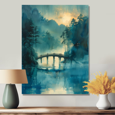 Bleu, bleu, printemps, eau, bord, pont, ponts, art mural, salon