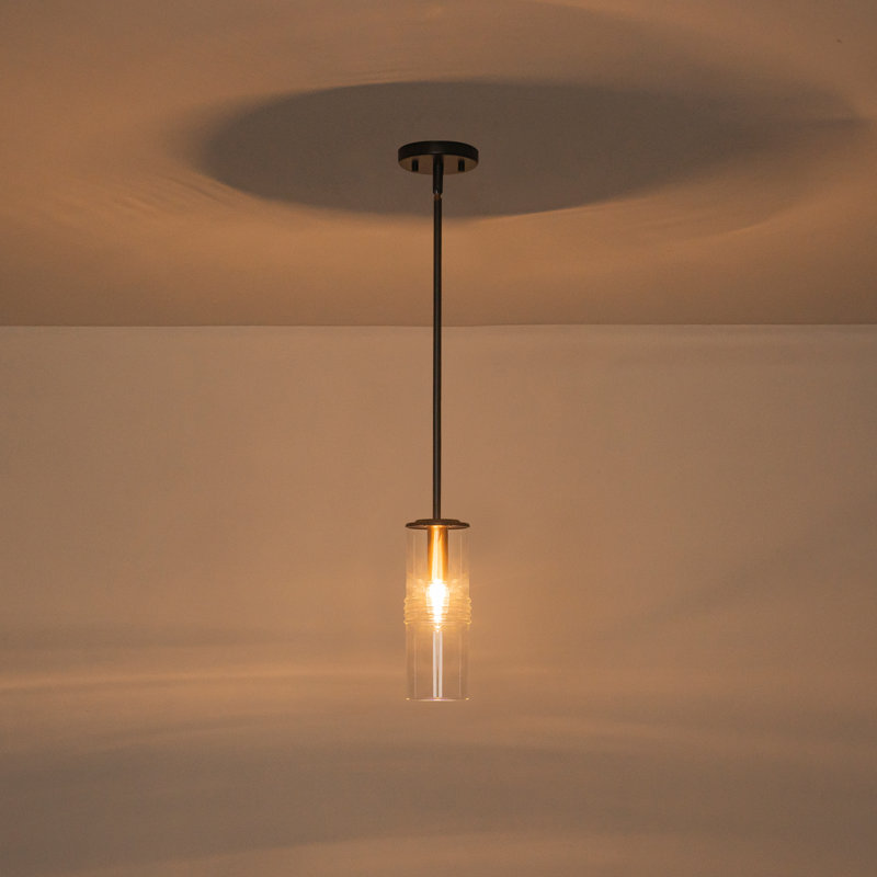 Mini-luminaire suspendu moderne 1 lumière avec hauteur réglable - Abat-jour en verre transparent nervuré de 9,84 po pour îlot de cuisine, finition noire et dorée, base E12, répertorié ETL