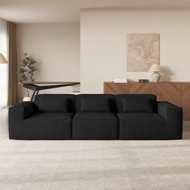 Canapé modulaire 3 pièces rembourré, 27.56" H x 118.12" W x 37.4" D, Black