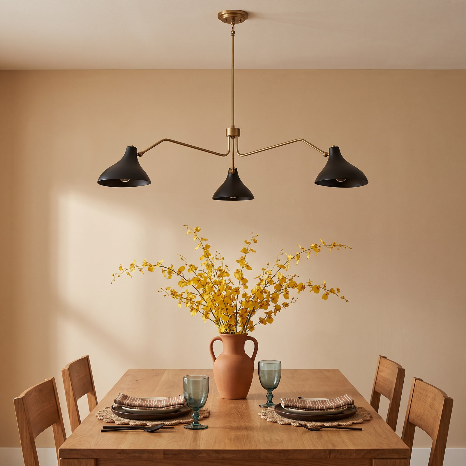 Elyse 3-Light Chandelier, Natural Brass, Black