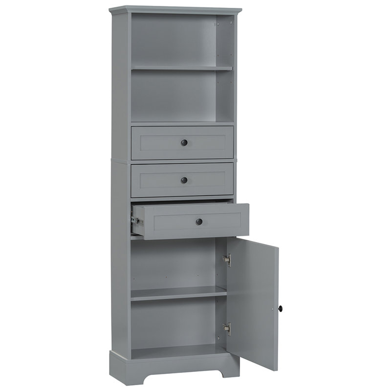 Grande armoire de rangement avec 3 tiroirs et tablettes réglables, Gris