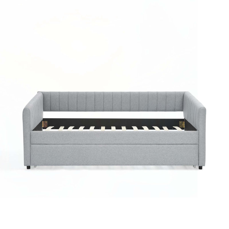 Linen Upholstered  Daybed with Trundle, Grey, Twin