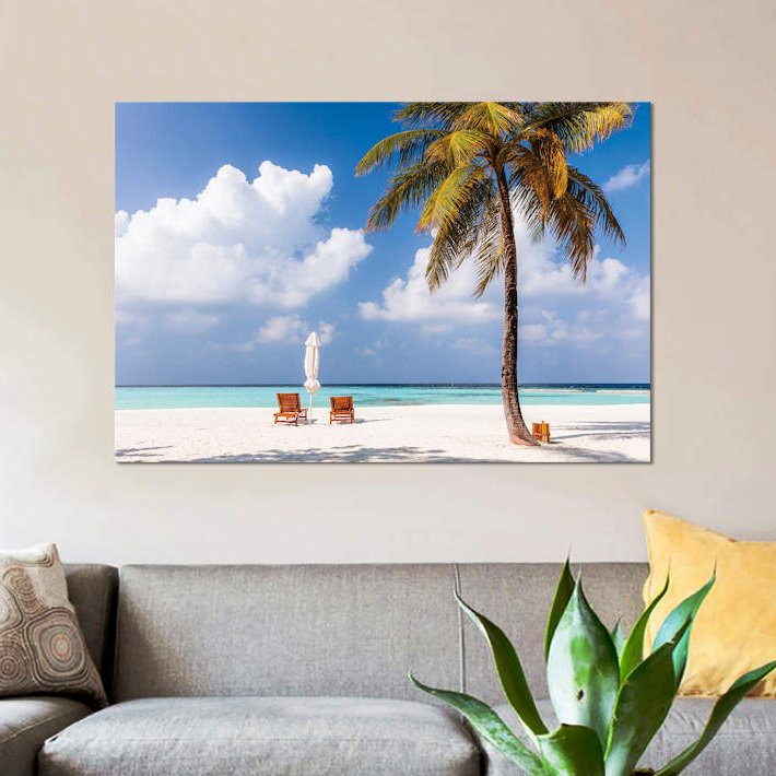 «Sunchairs on a Beach», H 26 po x l 40 po x P 1,5 po, Toile tendue