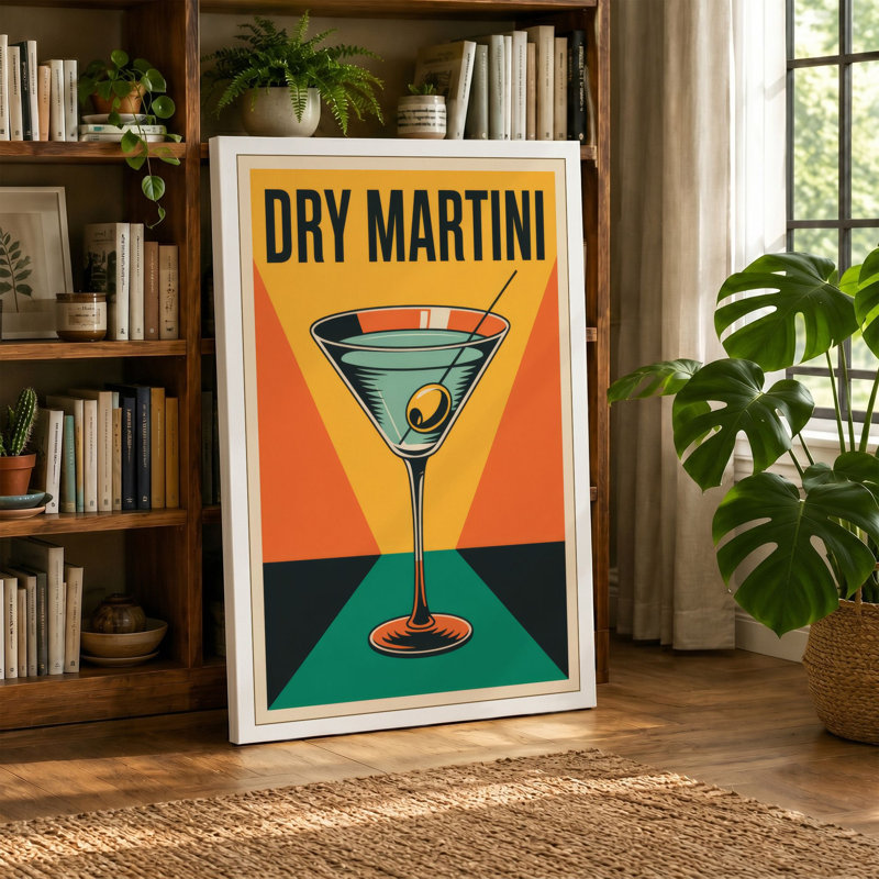 Dry Martini Poster Art Deco - Wrapped Canvas, 30x20 - 76.2 x 50.8 cm, Taupe Border