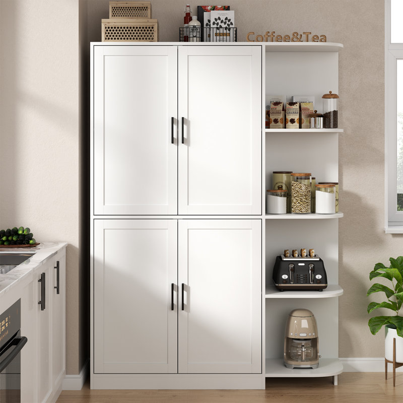 Kitchen Pantry Storage Cabinet, Food Pantry Cabinet With Doors & Adjustable Shelves, 64" Freestanding Cupboard, Tall Kitchen Cabinet With 5-Tier External Shelf For Kitchen, Dining Room