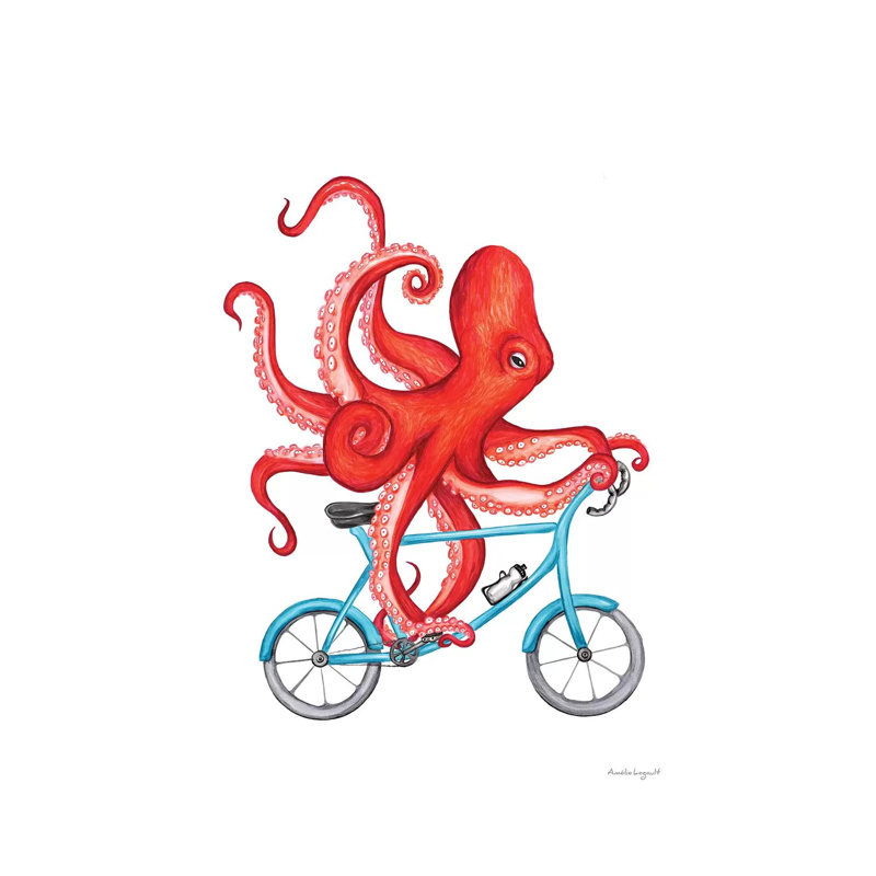 Octopus On Bike par Amélie Legault - peinture sur toile tendue, H 18 po x l 12 po x 1,5 po