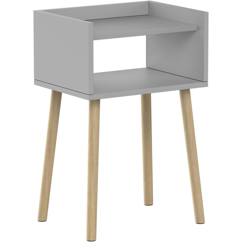 40cm W Solid Wood Bedside Table, Grey