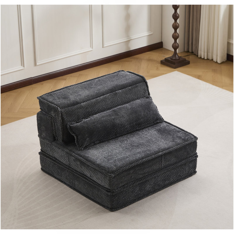 Canapé à compression Mahjong, canapé-lit convertible au sol, canapé modulaire modulaire désossé DIY, aucun assemblage requis, tissu polaire circulaire, canapé simple surdimensionné avec 1 coussin, gris foncé