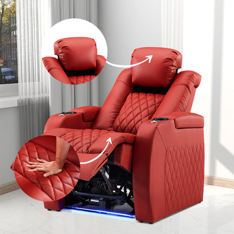Siège de cinéma en cuir gris avec porte-gobelet, Cuir véritable rouge