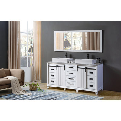 Ensemble de meuble-lavabo double avec miroir l 72 po x P 25 po x H 34 po Brendella