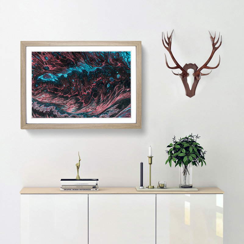 Land of the World in Abstract - Picture Frame Painting Print, 27cm H x 36cm W x 2cm D, Oak Framed