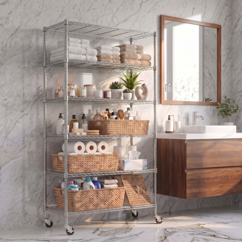 Étagère à roulettes avec roulettes, support de rangement réglable en métal robuste pour le garage, le garde-manger, la cuisine et la salle de lavage (l 46 po x P 18 po x H 72 po et l 46 po x P 18 po x H 82 po)